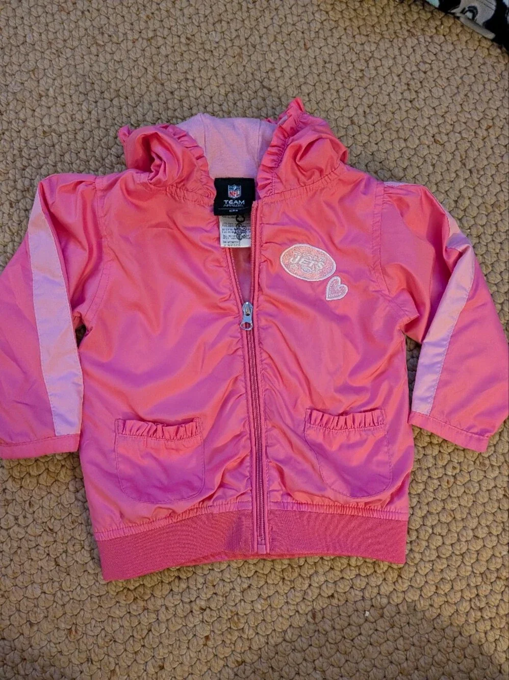 NFL NY Jets Toddler Girls Pink Hooded Windbreaker Jacket 24m